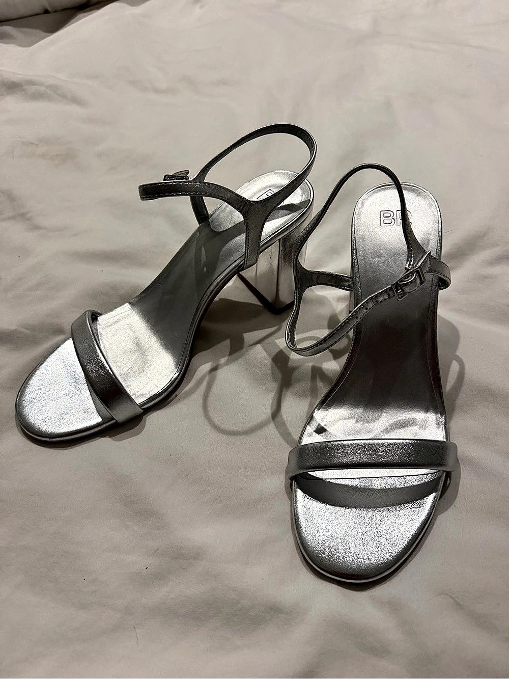 BP. Lula Block Heel Slingback Sandal Metallic Silver Heels